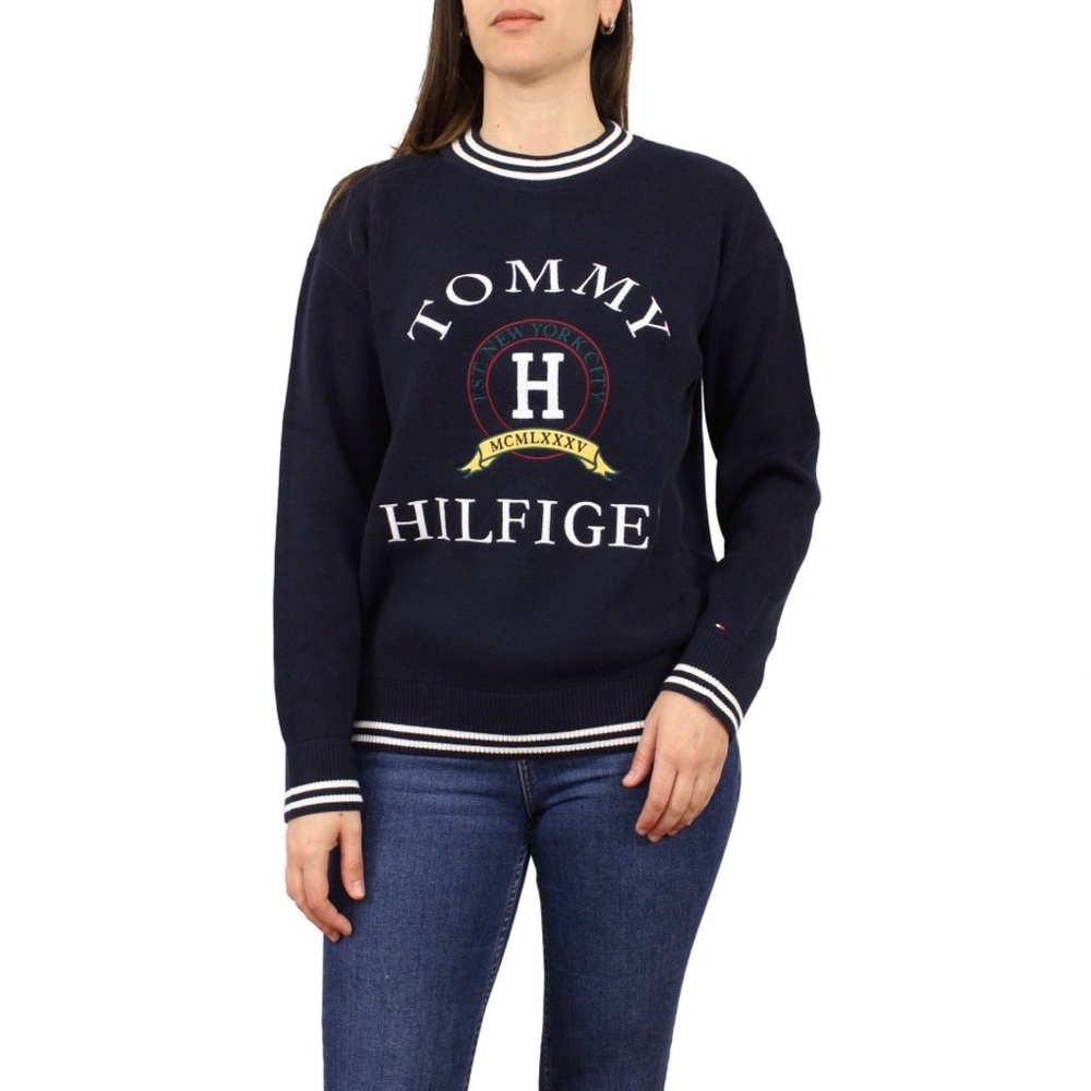 Tommy Hilfiger Women’s Navy Blue Logo‎ Crewneck Sweater Size Medium